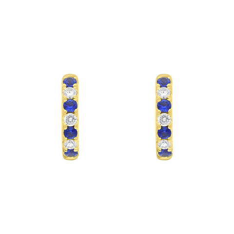 18ct Yellow Gold Sapphire Diamond Seven Stone Hoop Earrings, FEU-2726