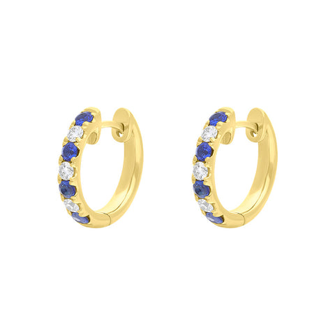 18ct Yellow Gold Sapphire Diamond Seven Stone Hoop Earrings