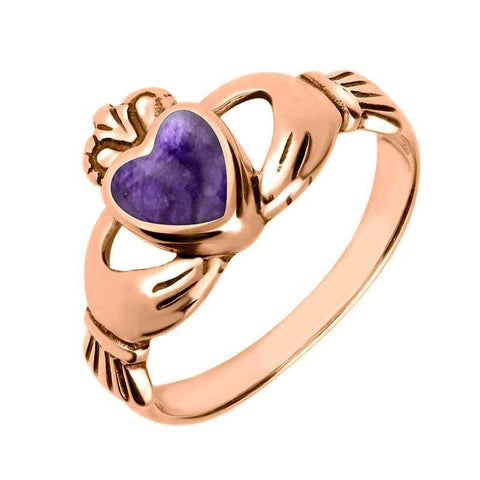18ct Rose Gold Blue John Claddagh Set Ring, R074