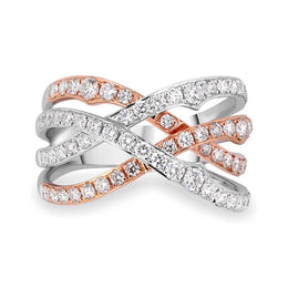 18ct Rose and White Gold Diamond Crossover Band Ring, FEU-2386_2