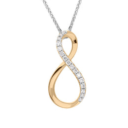 18ct Rose and White Gold Diamond Infinity Symbol Necklace, FEU-2526