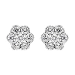 18ct White Gold 0.25ct Diamond Flower Cluster Stud Earrings FEU-2273