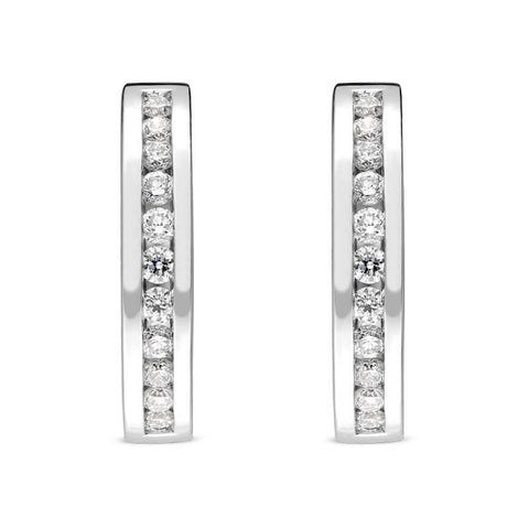 18ct White Gold 0.30ct Diamond Half Eternity Hoop Earrings FEU-055