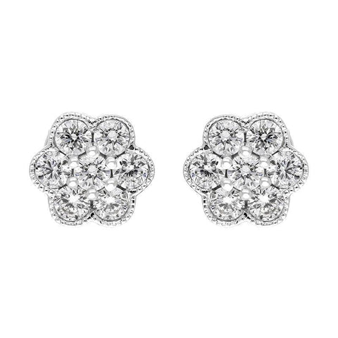 18ct White Gold 0.48ct Diamond Flower Cluster Stud Earrings