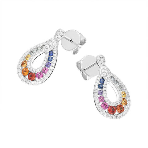 18ct White Gold 0.52ct Mixed Sapphire 0.81ct Diamond Open Pear Drop Earrings FEU-2271