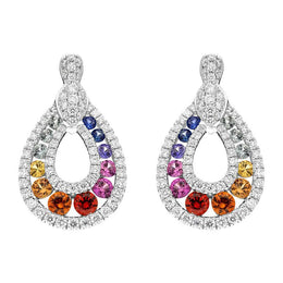18ct White Gold 0.52ct Mixed Sapphire 0.81ct Diamond Open Pear Drop Earrings FEU-2271