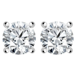 18ct White Gold 0.70ct Diamond Solitaire Brilliant Cut Stud Earrings, FEU-085.