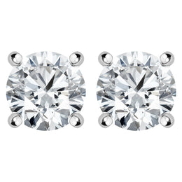 18ct White Gold 0.80ct Diamond Solitaire Brilliant Cut Stud Earrings, FEU-136.