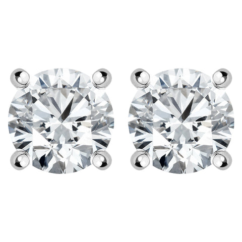 18ct White Gold 0.80ct Diamond Solitaire Brilliant Cut Stud Earrings, FEU-136.