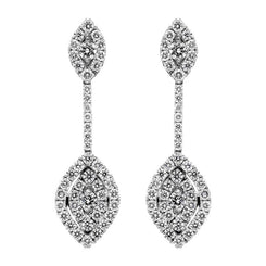 18ct White Gold 0.88ct Diamond Marquise Drop Earrings, PJW-017