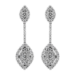 18ct White Gold 0.88ct Diamond Marquise Drop Earrings, PJW-017