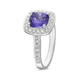 18ct White Gold 1.66ct Tanzanite 0.51 Carat Diamond Cluster Ring. J03514M.