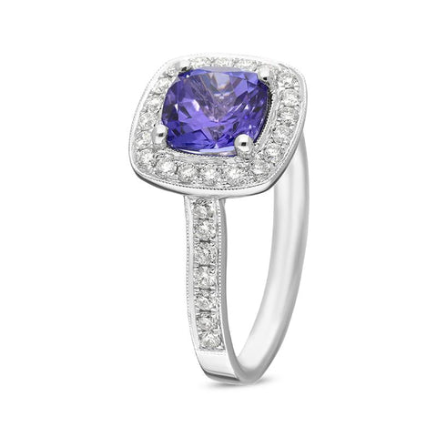 18ct White Gold 1.66ct Tanzanite 0.51 Carat Diamond Cluster Ring. J03514M.