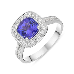 18ct White Gold 1.66ct Tanzanite 0.51 Carat Diamond Cluster Ring. J03514M.