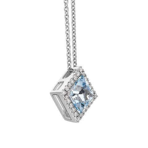 18ct White Gold 1.74ct Aquamarine Diamond Cluster Necklace, PJW-408_2