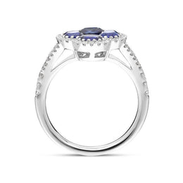 18ct White Gold 1.93ct Sapphire 0.30ct Diamond Clover Cluster Ring FEU-2283