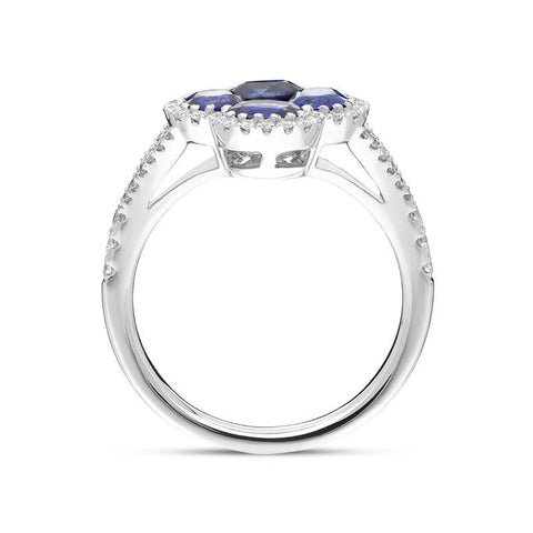 18ct White Gold 1.93ct Sapphire 0.30ct Diamond Clover Cluster Ring FEU-2283