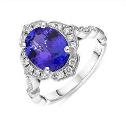 18ct White Gold 2.79ct Tanzanite Diamond Cluster Ring, PJW-403