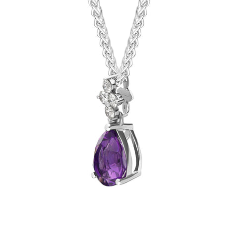18ct White Gold Amethyst Diamond Pear Drop Necklace