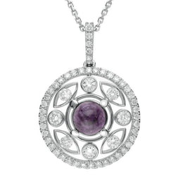 18ct White Gold Blue John 0.60ct Diamond Surround Round Necklace, P2662.