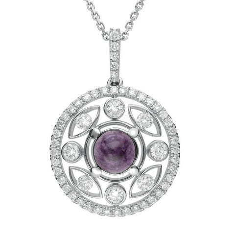 18ct White Gold Blue John 0.60ct Diamond Surround Round Necklace, P2662.