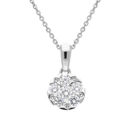 18ct White Gold Diamond Brilliant Cut Round Cluster Necklace, FEU-2524