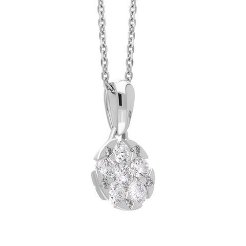 18ct White Gold Diamond Brilliant Cut Round Cluster Necklace, FEU-2524_2