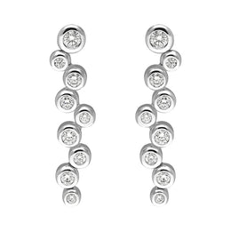 18ct White Gold Diamond Bubble Drop Earrings, FEU-2449. 