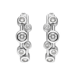 18ct White Gold Diamond Bubble Hoop Earrings, FEU-2451. 