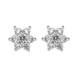 18ct White Gold Diamond Cluster Flower Stud Earrings, 181732-4 