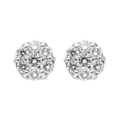 18ct White Gold Diamond Cluster Stud Earrings, FEU-2525. 