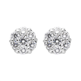 18ct White Gold Diamond Cluster Stud Earrings, FEU-2525. 