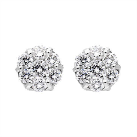 18ct White Gold Diamond Cluster Stud Earrings, FEU-2525. 