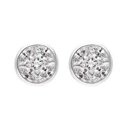 18ct White Gold Diamond Princess and Marquise Cut Cluster Stud Earrings, FEU-2523. 
