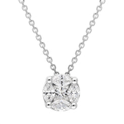 18ct White Gold Diamond Princess and Marquise Cut Round Cluster Necklace, FEU-1691