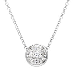 18ct White Gold Diamond Princess and Marquise Cut Round Cluster Necklace, FEU-2522