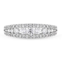 18ct White Gold Diamond Three Row Claw Set Graduating Ring, FEU-2540_2