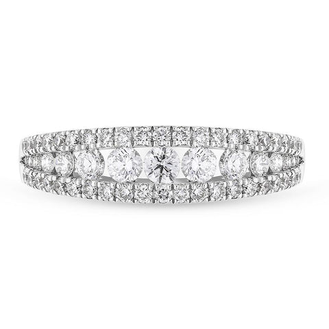 18ct White Gold Diamond Three Row Claw Set Graduating Ring, FEU-2540_2