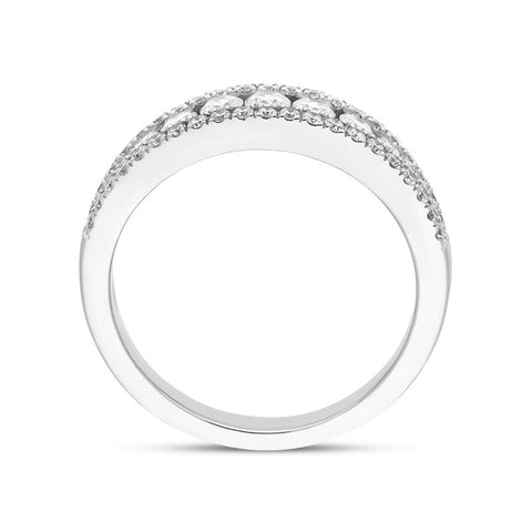 18ct White Gold Diamond Three Row Claw Set Graduating Ring, FEU-2540_3