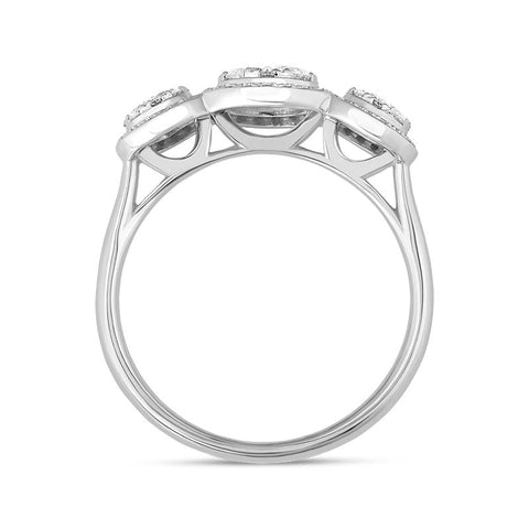 18ct White Gold Diamond Trilogy Cluster Ring, FEU-2364_3