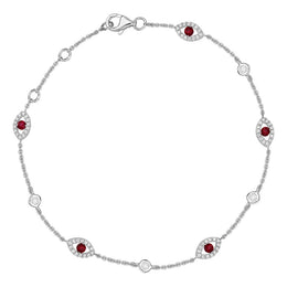 18ct White Gold Ruby Diamond Marquise Bracelet, B1090.