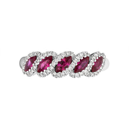 18ct White Gold Ruby Diamond Marquise Half Eternity Ring, FEU-2508_2