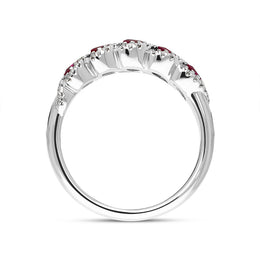 18ct White Gold Ruby Diamond Marquise Half Eternity Ring, FEU-2508_3