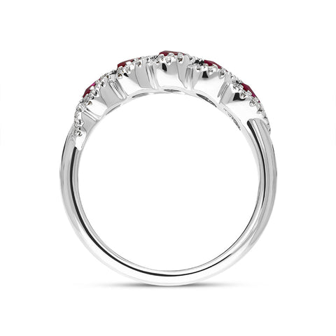 18ct White Gold Ruby Diamond Marquise Half Eternity Ring, FEU-2508_3