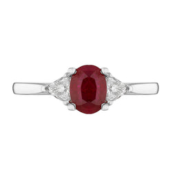 18ct White Gold Ruby Diamond Oval and Pear Cut Three Stone Ring, FEU-2481_2