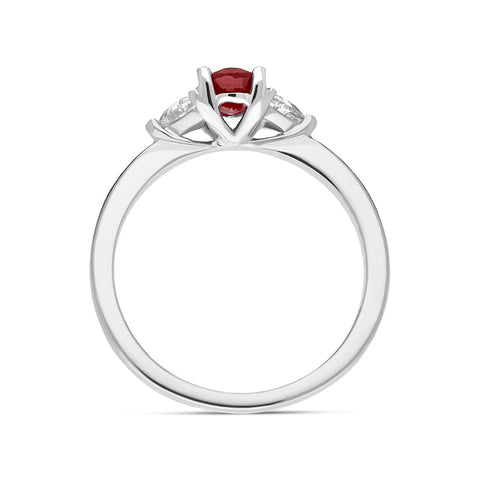18ct White Gold Ruby Diamond Oval and Pear Cut Three Stone Ring, FEU-2481_3