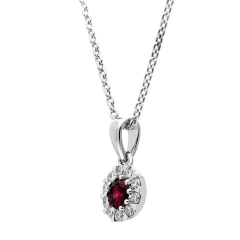 18ct White Gold Ruby and Diamond Cluster Pendant P3548C SIDE