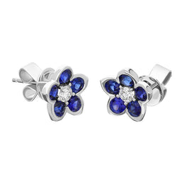 18ct White Gold Sapphire Diamond Flower Cluster Stud Earrings, FEU-2462_3