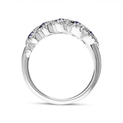 18ct White Gold Sapphire Diamond Marquise Five Stone Half Eternity Ring, FEU-2443_3