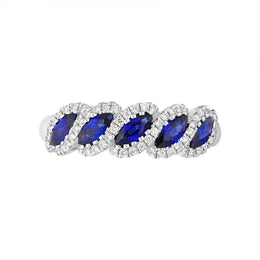 18ct White Gold Sapphire Diamond Marquise Five Stone Half Eternity Ring, FEU-2443_2